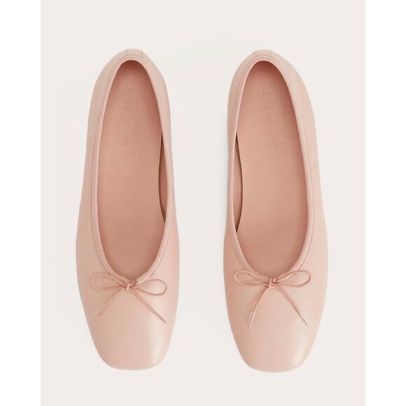 Everlane The Day Ballet Flat Leather Light Pink Square Toe Bow Slip On Size 8.5 - Picture 1 of 14